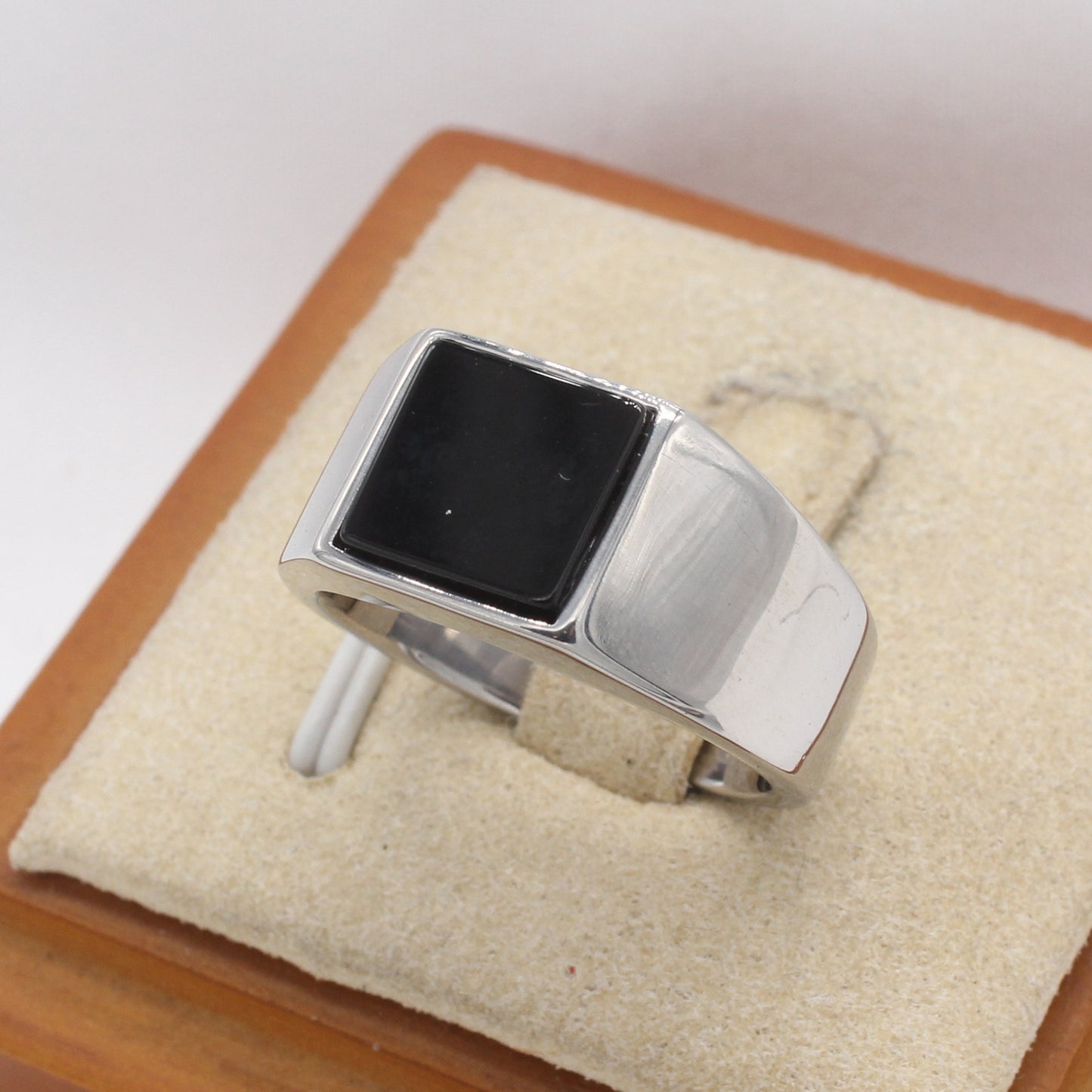 Planderful Jewelry Black Stone Square Ring Titanium Steel Minimalist European Style For Everyday Wear Gift