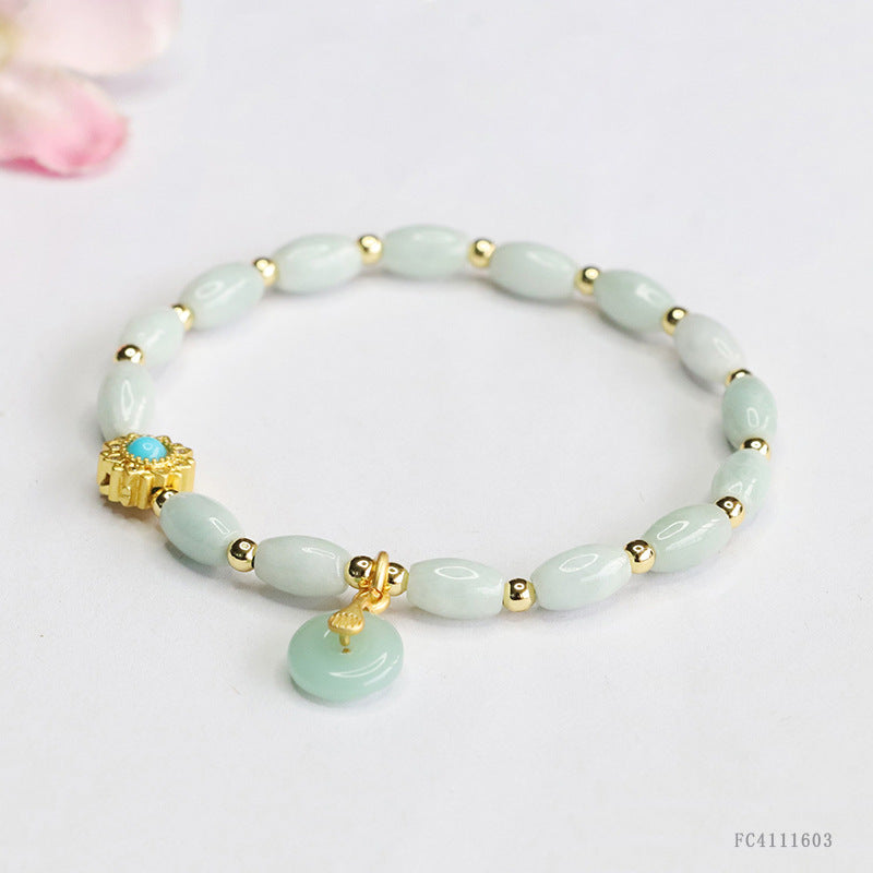 Jadeite Peace Buckle & Rice Bead Beaded Bracelet