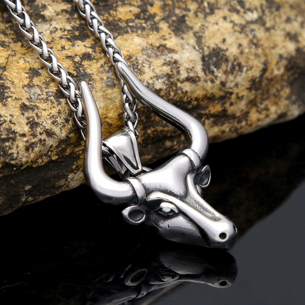 Retro Stainless Steel Bull Head Pendant Necklace for Men