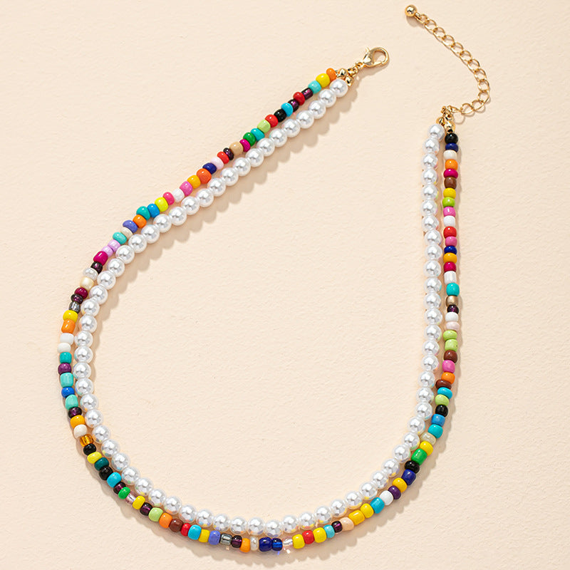 Vibrant Ethnic Pearl Necklace Set with European Flair