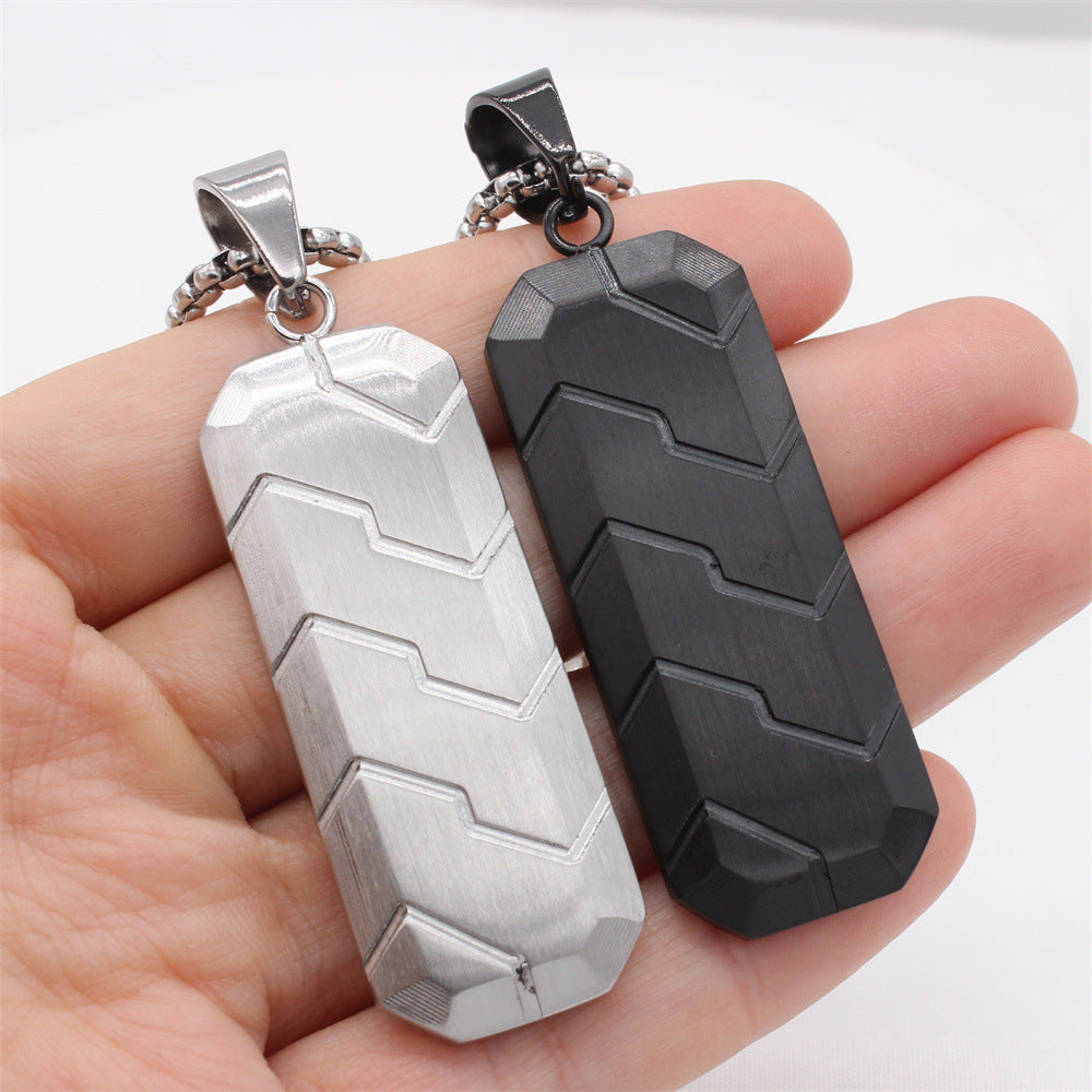 Tire Pattern Tag Pendant Stainless Steel Unisex Jewelry for Men Planderful Bold Modern Minimalist