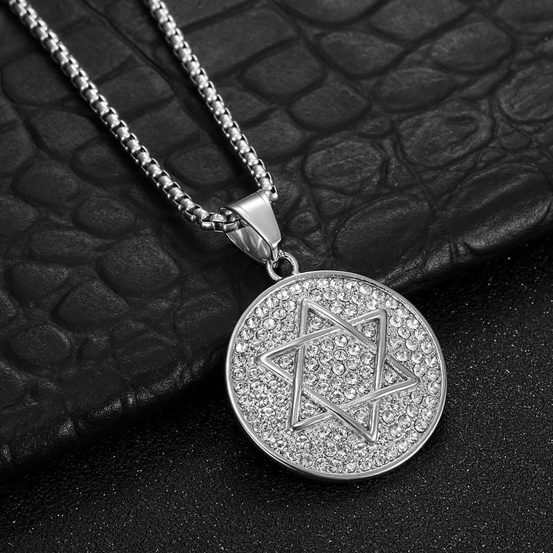 Planderful Stainless Steel Star of David Hexagram Pendant Necklace with Zircon Sparkle for Hip Hop Jewelry Fans