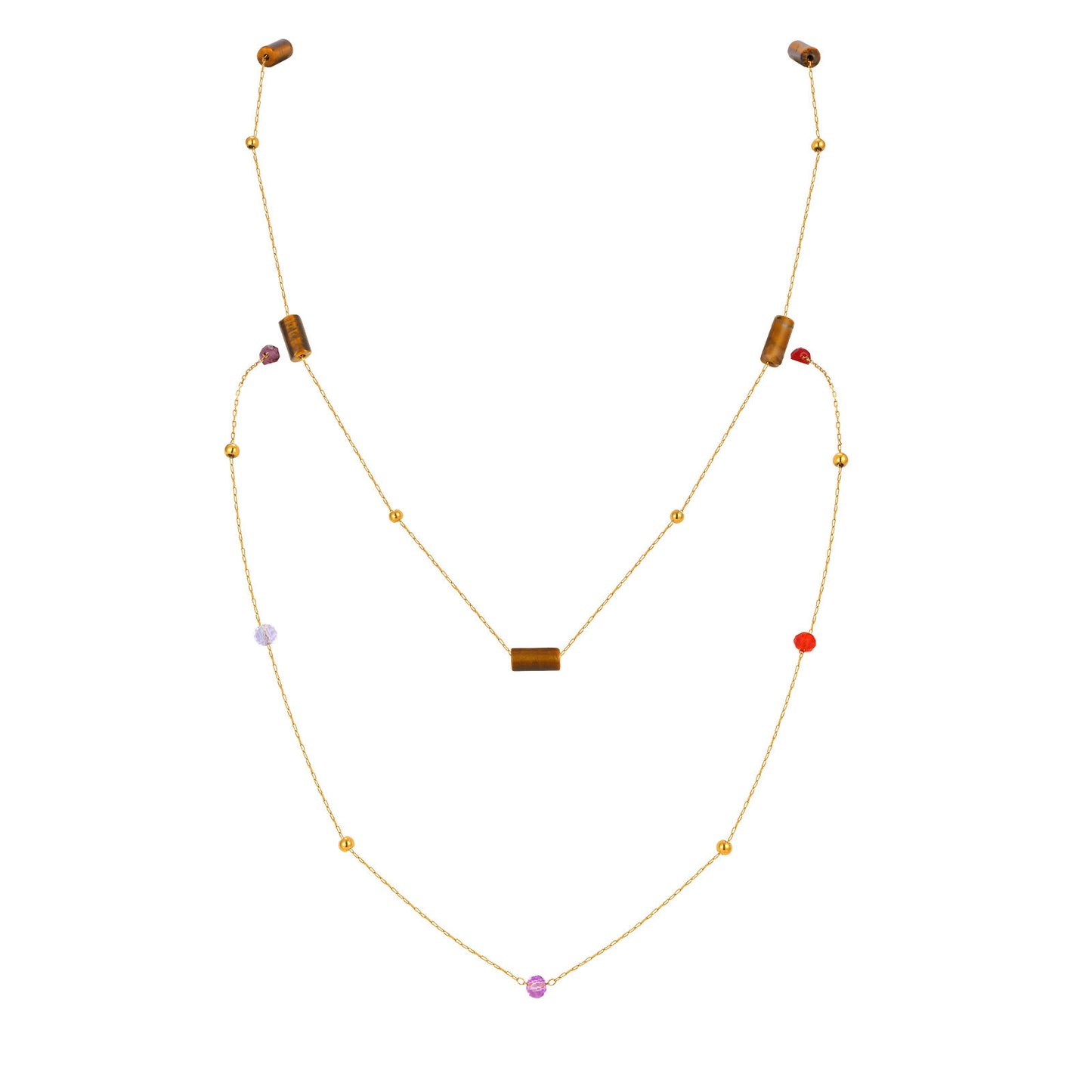 Stainless Steel Natural Tiger's Eye Stone Color Cut Beads – Bead Partition Necklace