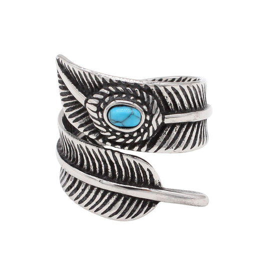 Planderful Jewelry Turquoise Mens Ring Stainless Steel