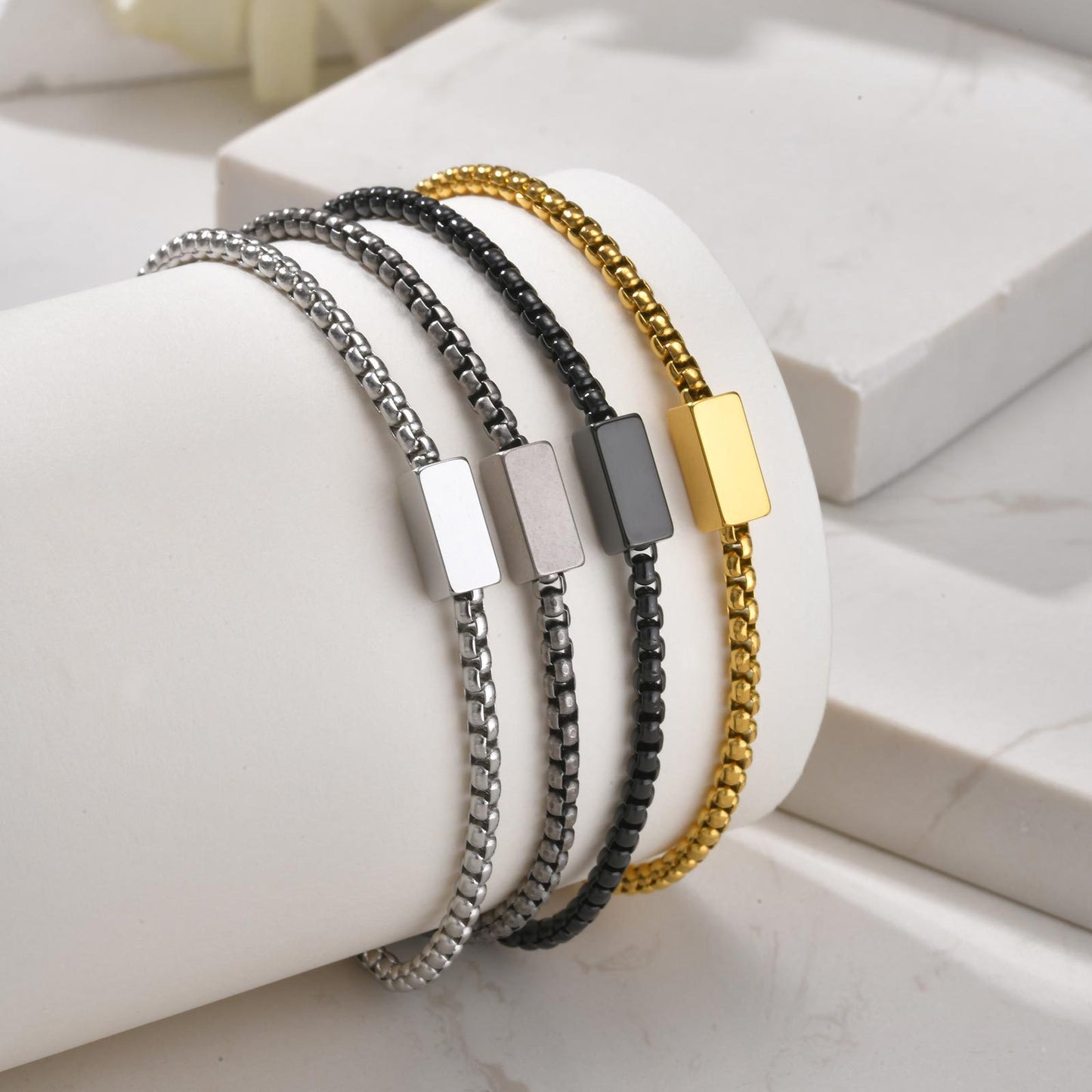 Planderful Stainless Steel Square Chain Bracelet For Men