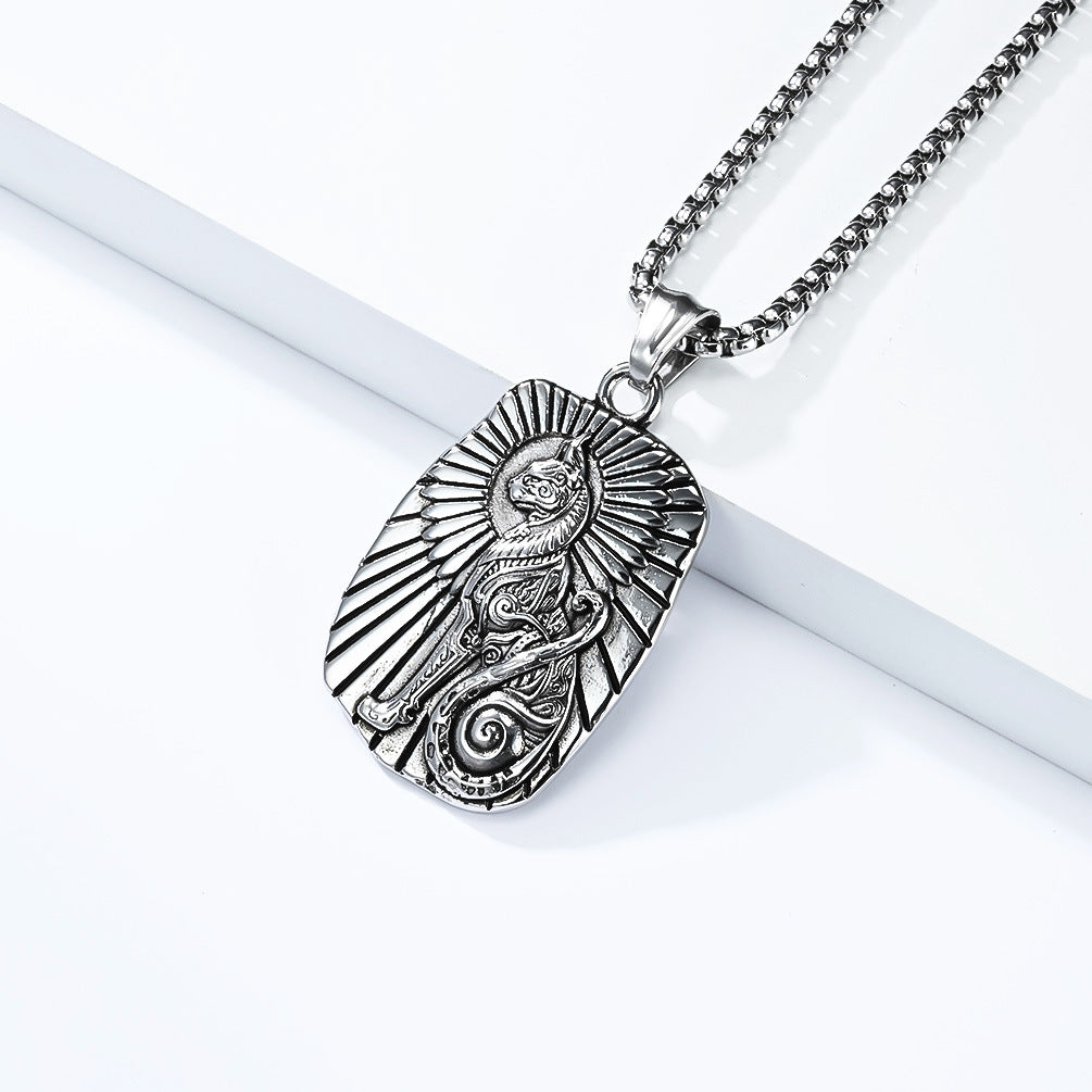 Ancient Egyptian Cat God Necklace Unisex Steel Pendant By Planderful Everyday Genie Bold Protection Statement Streetwear
