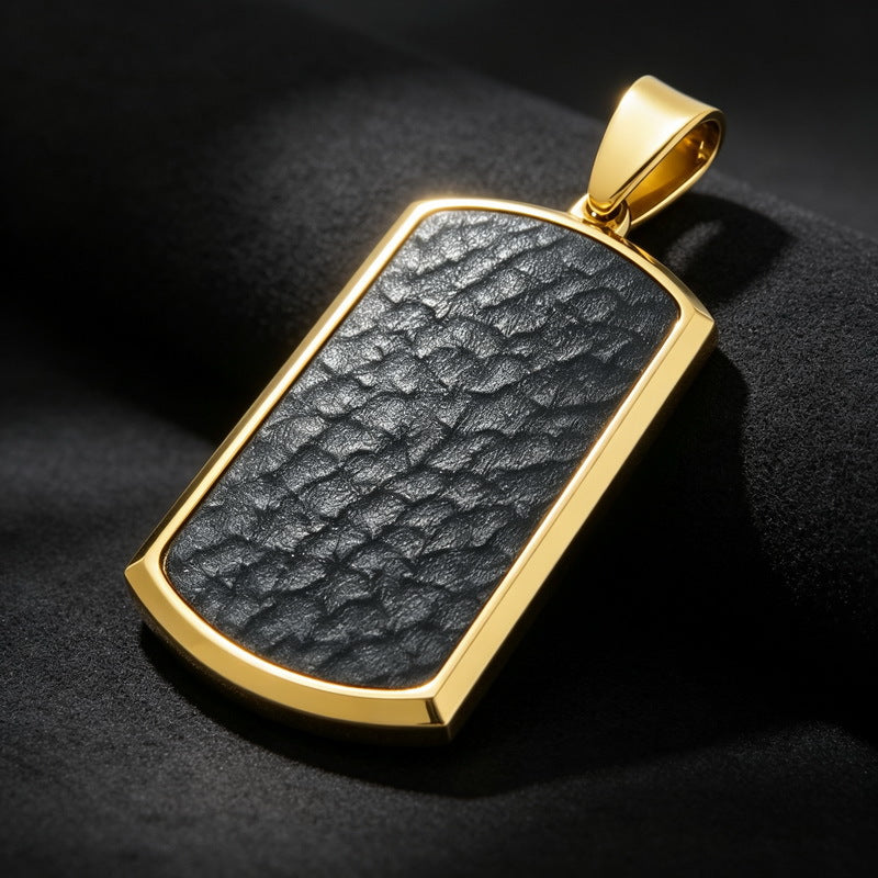Leather Military Brand Pendant Retro Tag Back Stainless Steel Men's Pendant Necklace