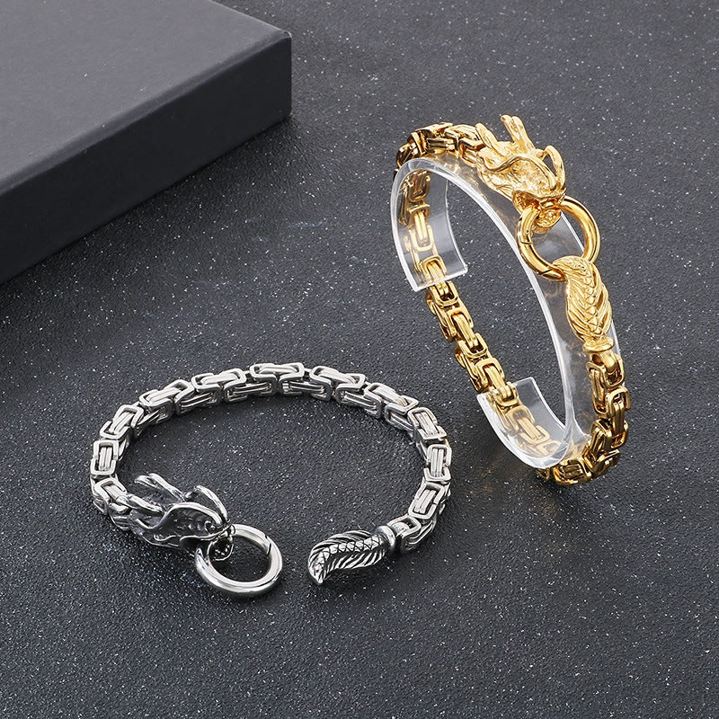 Planderful Zodiac Bracelet for Men Steel Dragon Emperor Chain