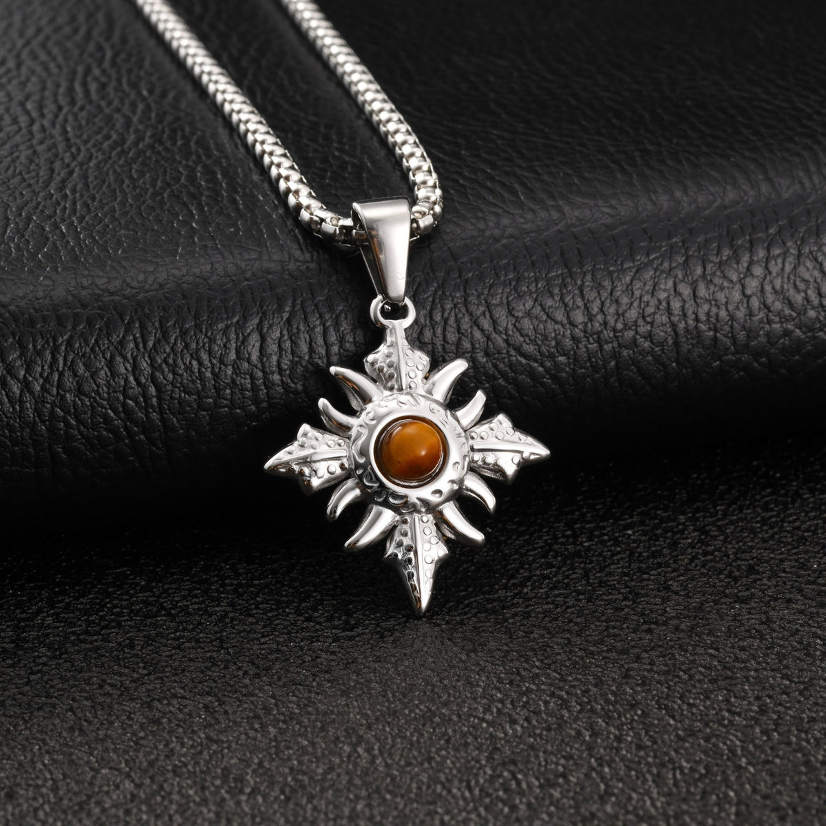 Hot-Selling Stainless Steel Geometric Natural Tiger's Eye Stone Daily Stacked Pendant
