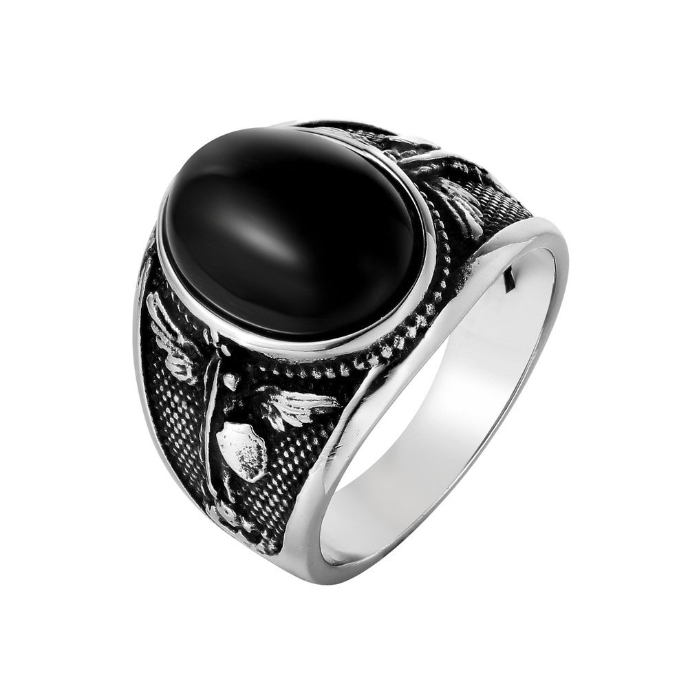 Planderful Titanium Steel Ring Unisex Retro Stone Design Bold Statement Everyday Genie Collection