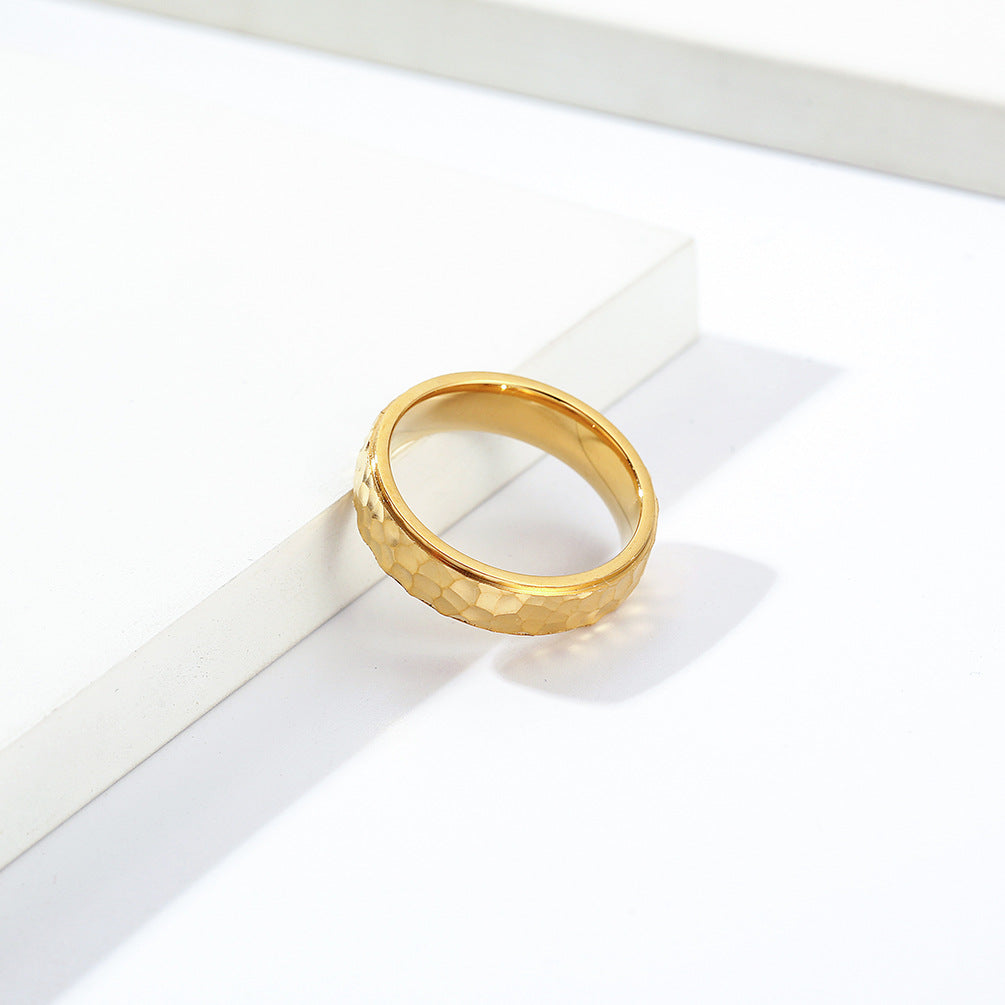 Hand-Hammered Irregular Titanium Steel Ring for Men and Women