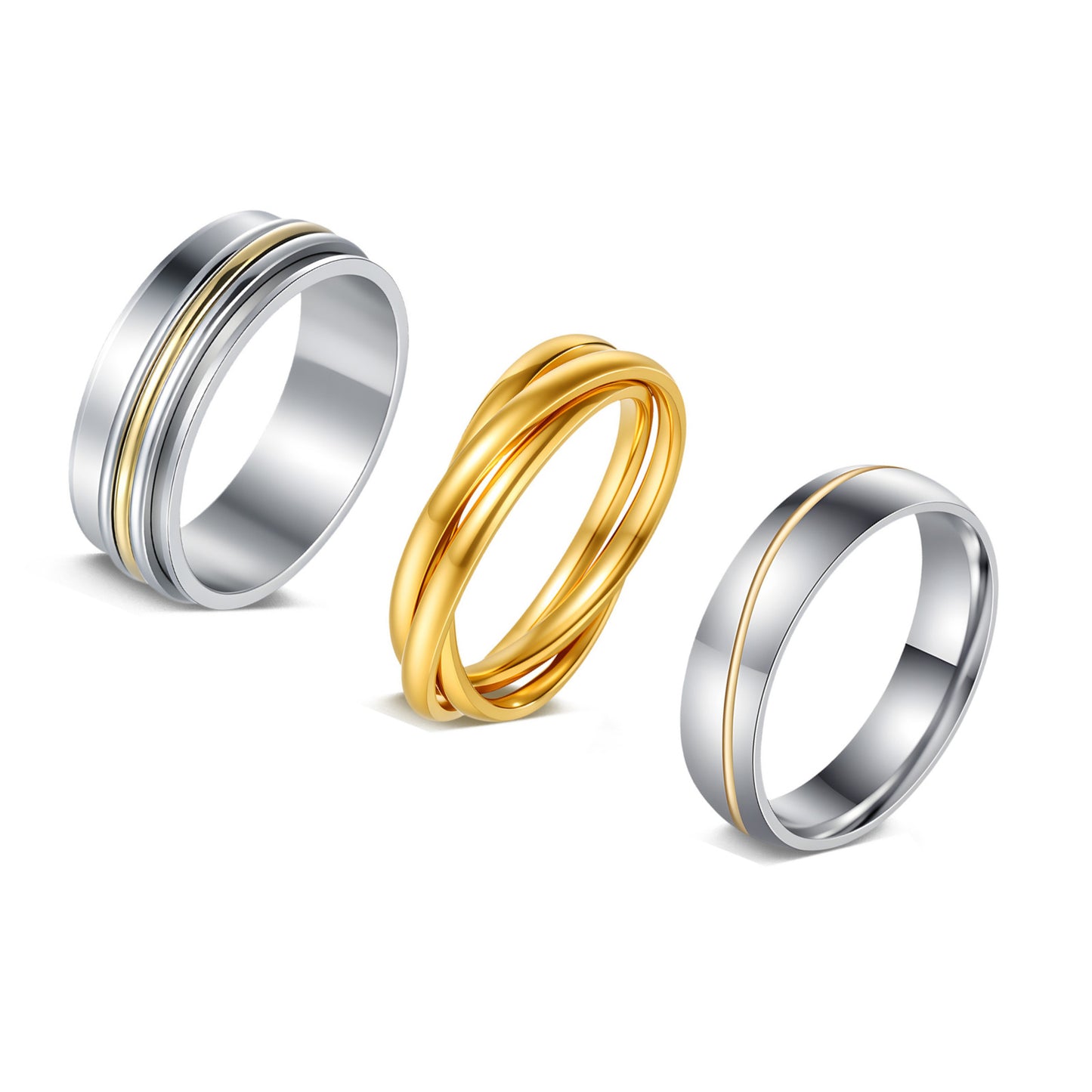 Planderful Collection Everyday Genie Premium Titanium Steel Three Ring Set Unisex Couples Jewelry Size 6 To 10