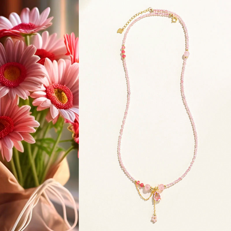 Rose Quartz Crystal Heart Pendant Convertible Necklace & Bracelet