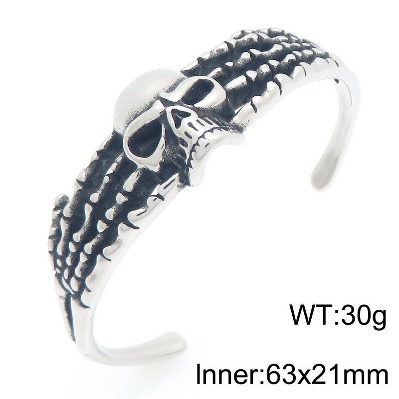 Nordic Viking Skull Bracelet – Gothic Antique Devil Horn Skull Titanium Steel Men's Opening