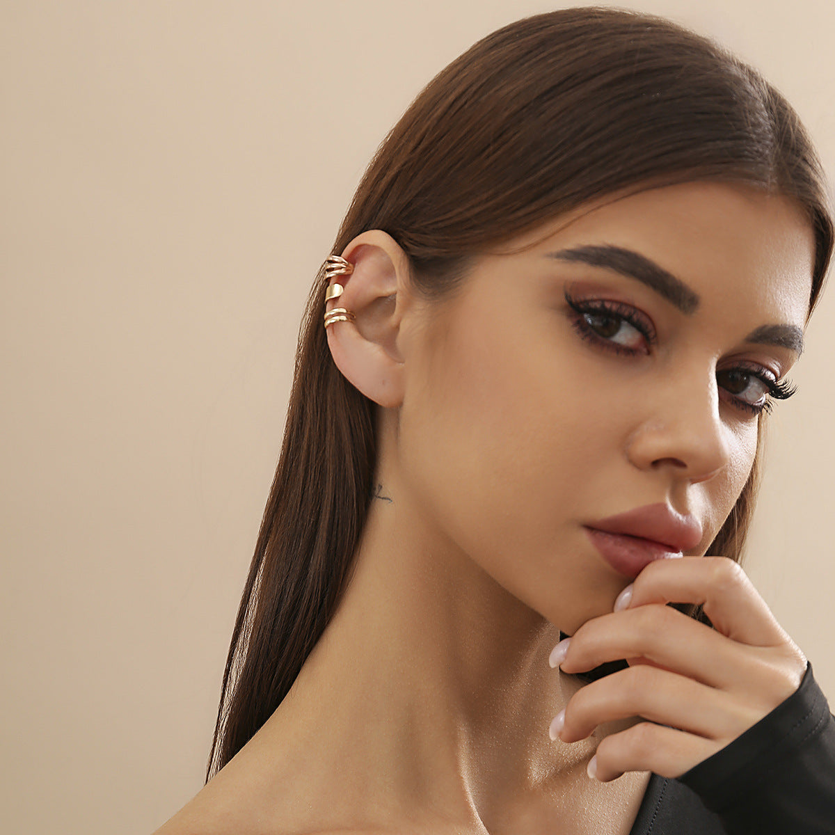 Chic Double Circle Glossy Earrings with Sterling Silver Needles and Alloy Material