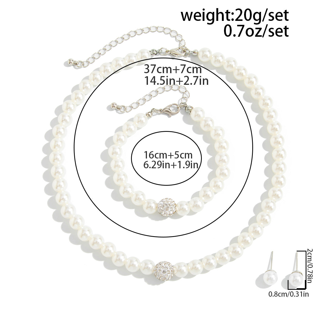 Pearl-Style Necklace, Bracelet & Earrings Set