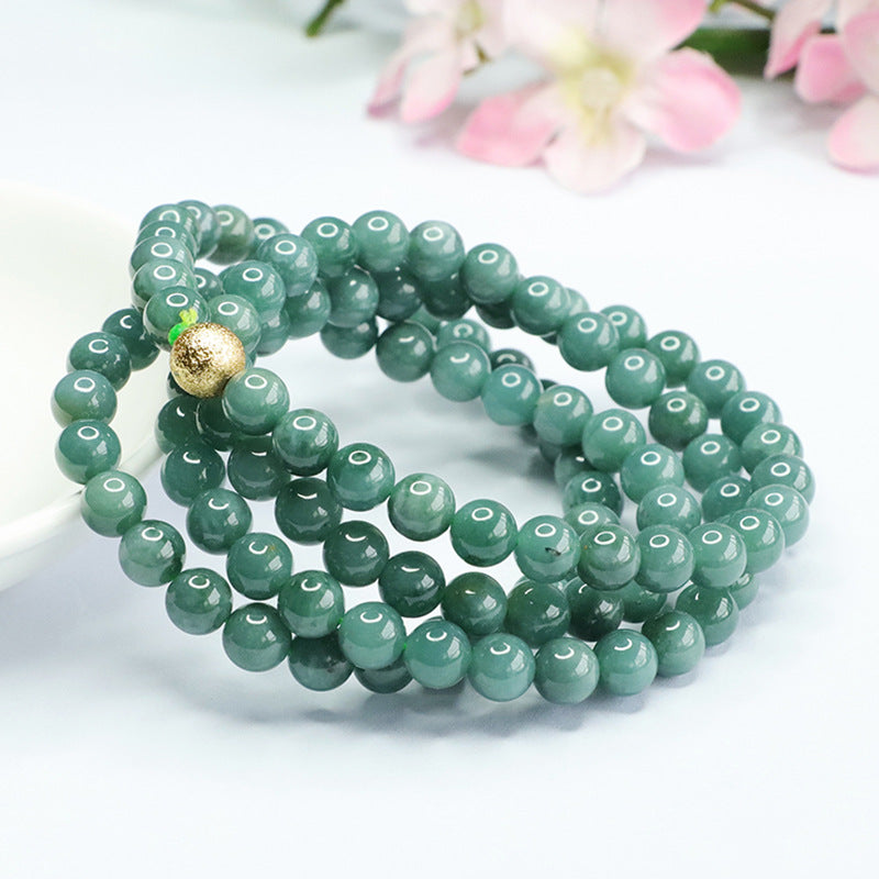 Natural Jade Necklace Blue Green Beads Sweater Chain Jade Beads