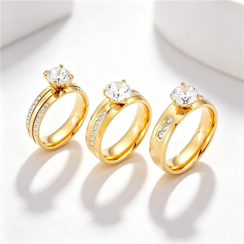 Four-Claw Zircon Titanium Steel Women's Ring Stainless Steel Zircon