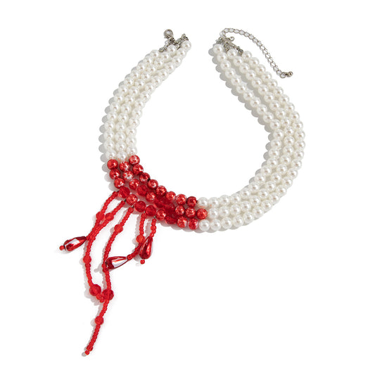 French Pearl Blood-Drip Layered Necklace