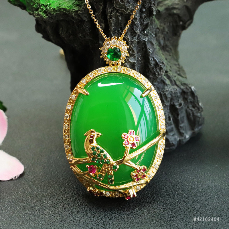 Chalcedony Bird-on-Branch Pendant — No Chain