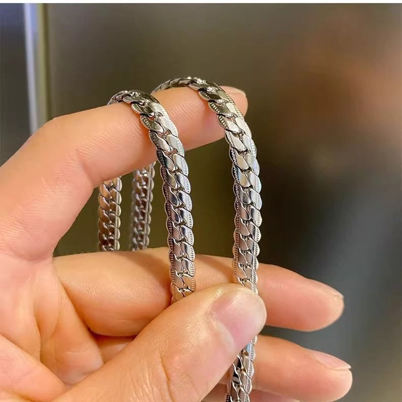 Planderful Jewelry Titanium Steel Embossed Cuban Necklace For Men Steel Link Chain