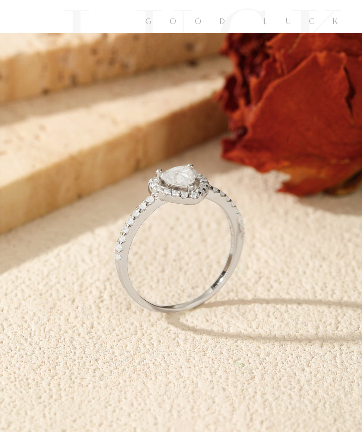 S925 Sterling Silver Heart Moissanite Ring