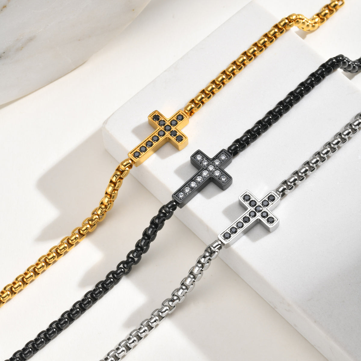 Cross Pearl Zircon Vintage Stainless Steel Bracelet