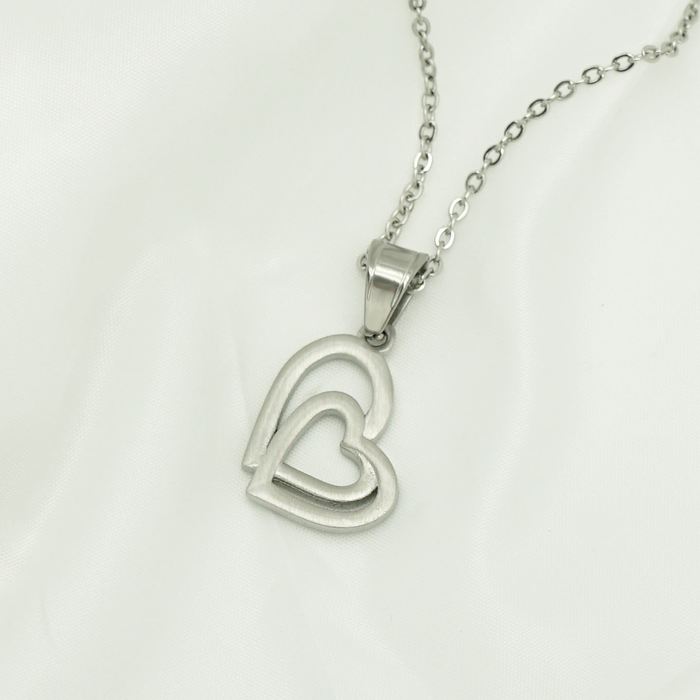Planderful Double Heart Necklace Titanium Steel Pendant With Zircon For Her Elegant Versatile Gift