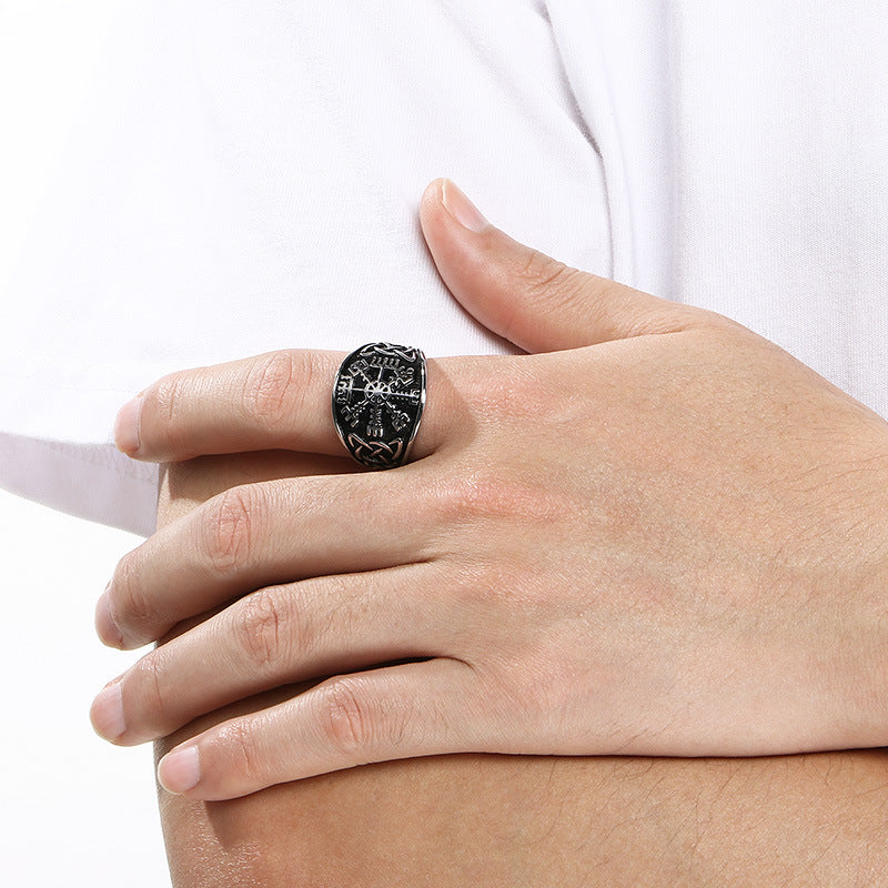 Nordic Pop Celtic Knot Ring, Vintage Viking Smear Oil Compass Rune Stainless Steel