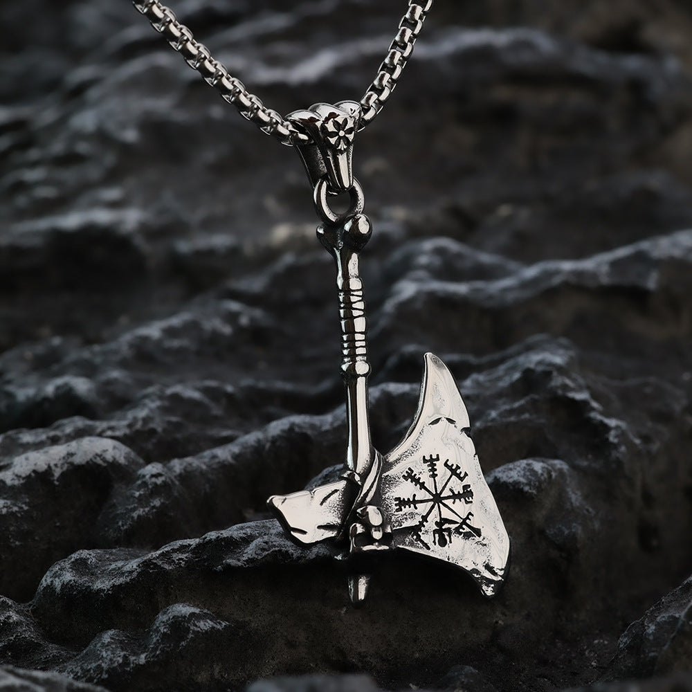 European And American Retro Stainless Steel Viking Axe Pendant Necklace For Men