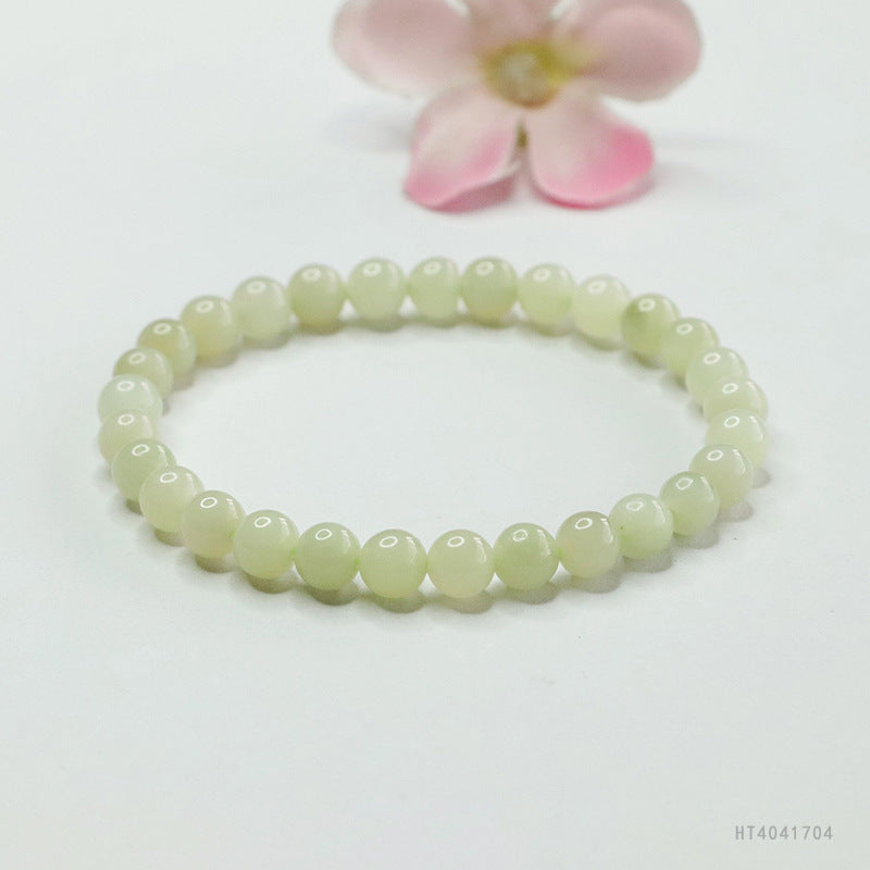 Qingshui Hetian Jade Round Bead Bracelet