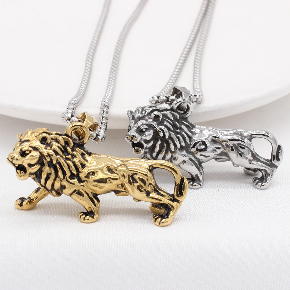 Personalized Men's Titanium Steel Lion Pendant - European and American Fashion Jewelry Wholesale