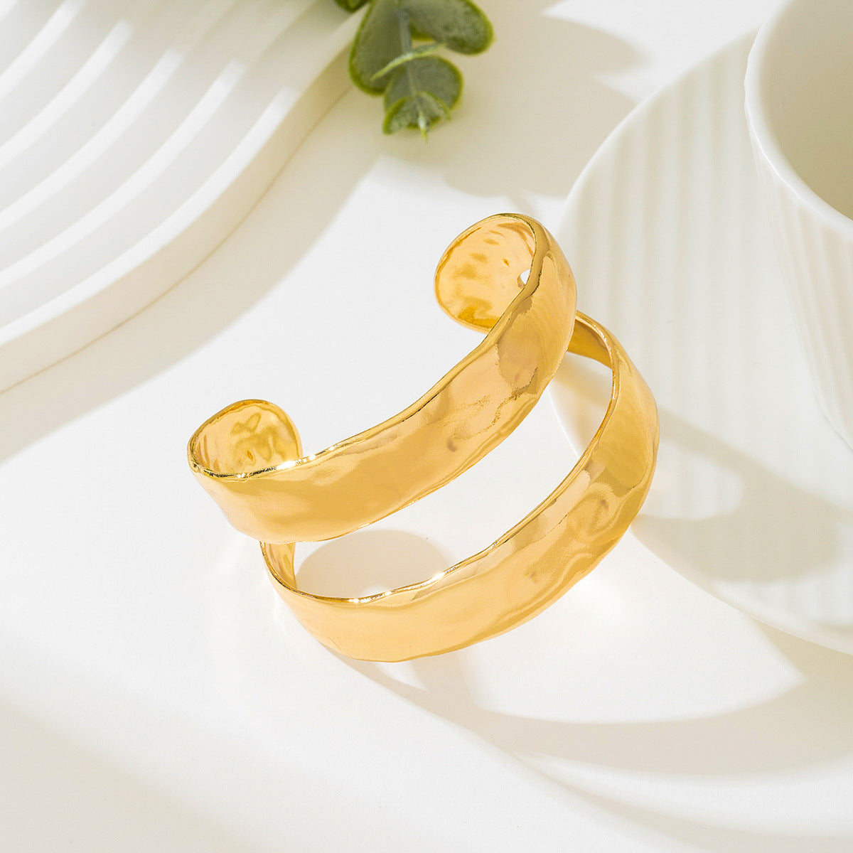 Planderful Vienna Verve Bracelet – Elegant Double-Layered Metal Geometry Design