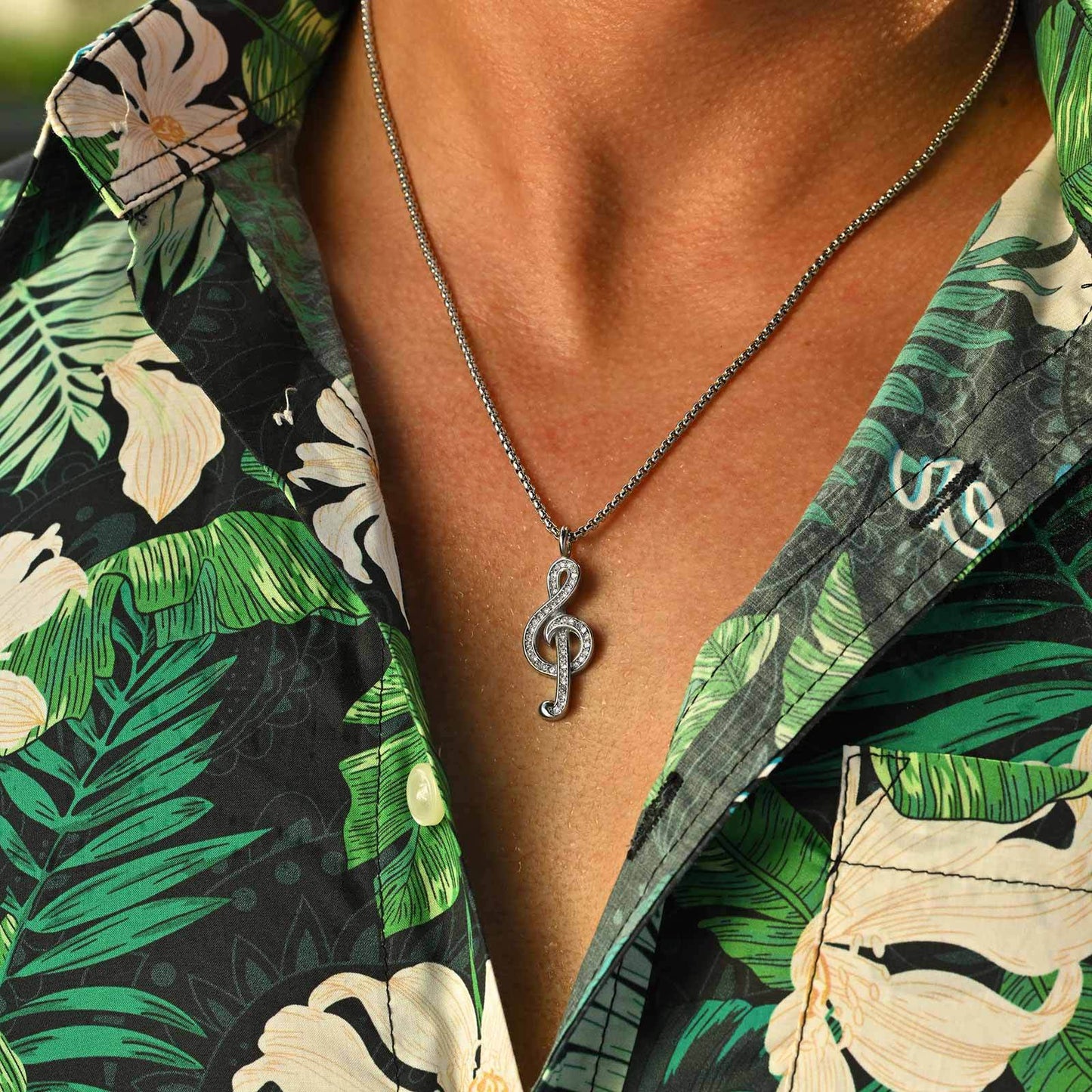 Planderful Music Note Necklace Unisex Zircon Pendant