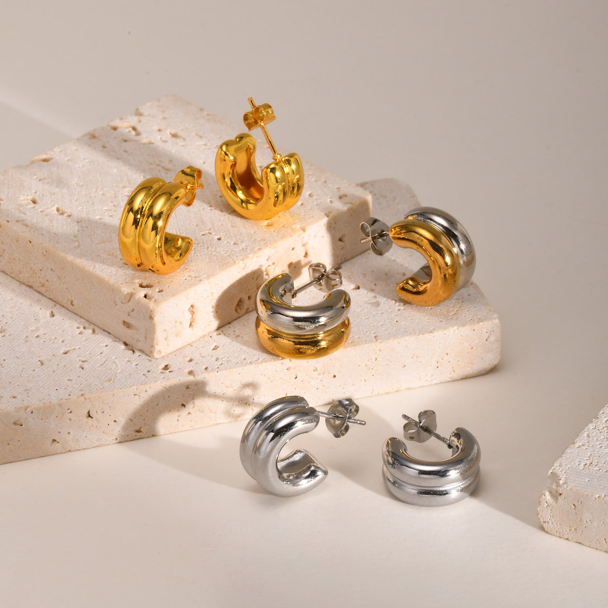 Triple-Band Hoop Earrings — Three Finishes