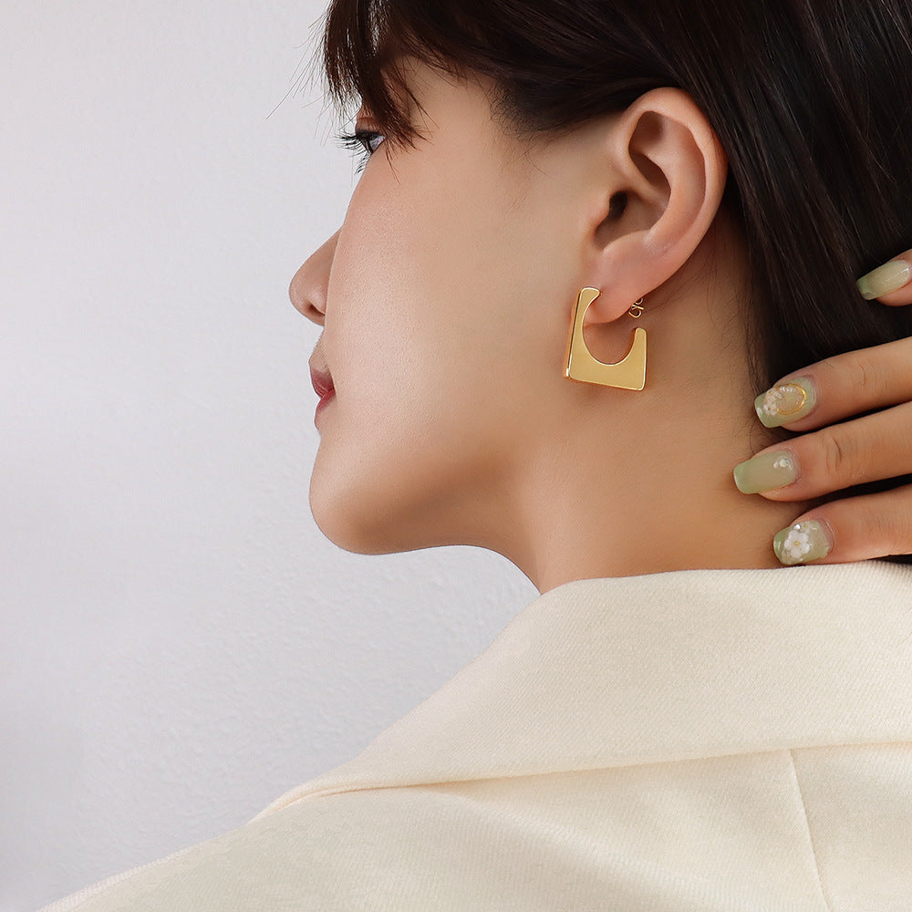 Geometric Square Earrings in Titanium Steel with 18K Gold Accents