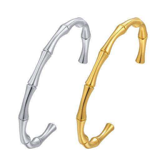Stainless Steel C-Shaped Bamboo Bracelet Gold
