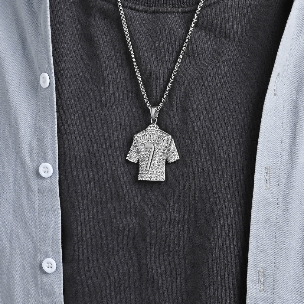 Planderful Shop World Cup Jersey Pendant Premium No7 No10 18K Gold Plated Titanium Steel Full Zircon For Men