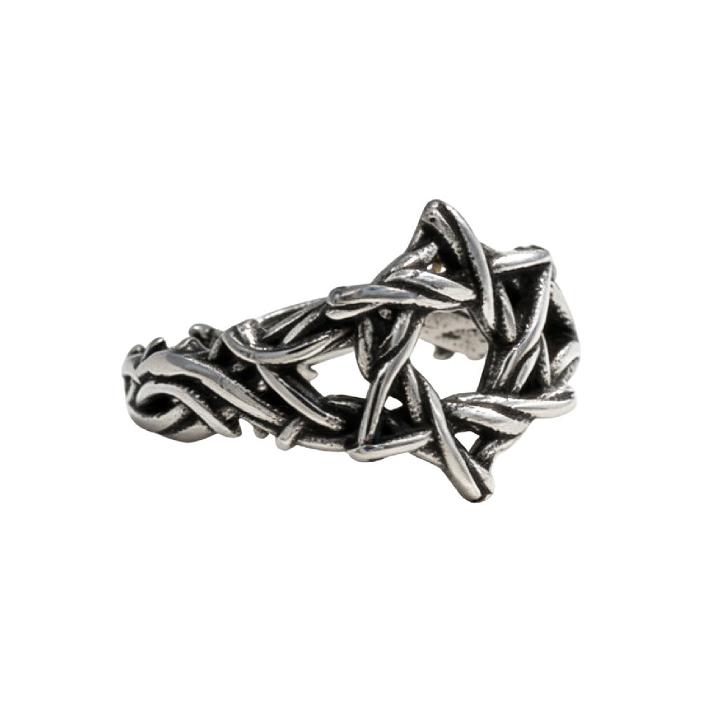 Planderful Titanium Steel Ring Unisex Hexagram Retro Woven Design Statement Of Protection