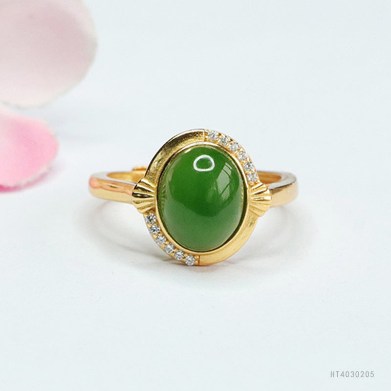 925 Sterling Silver Hetian Jasper Shell Ring
