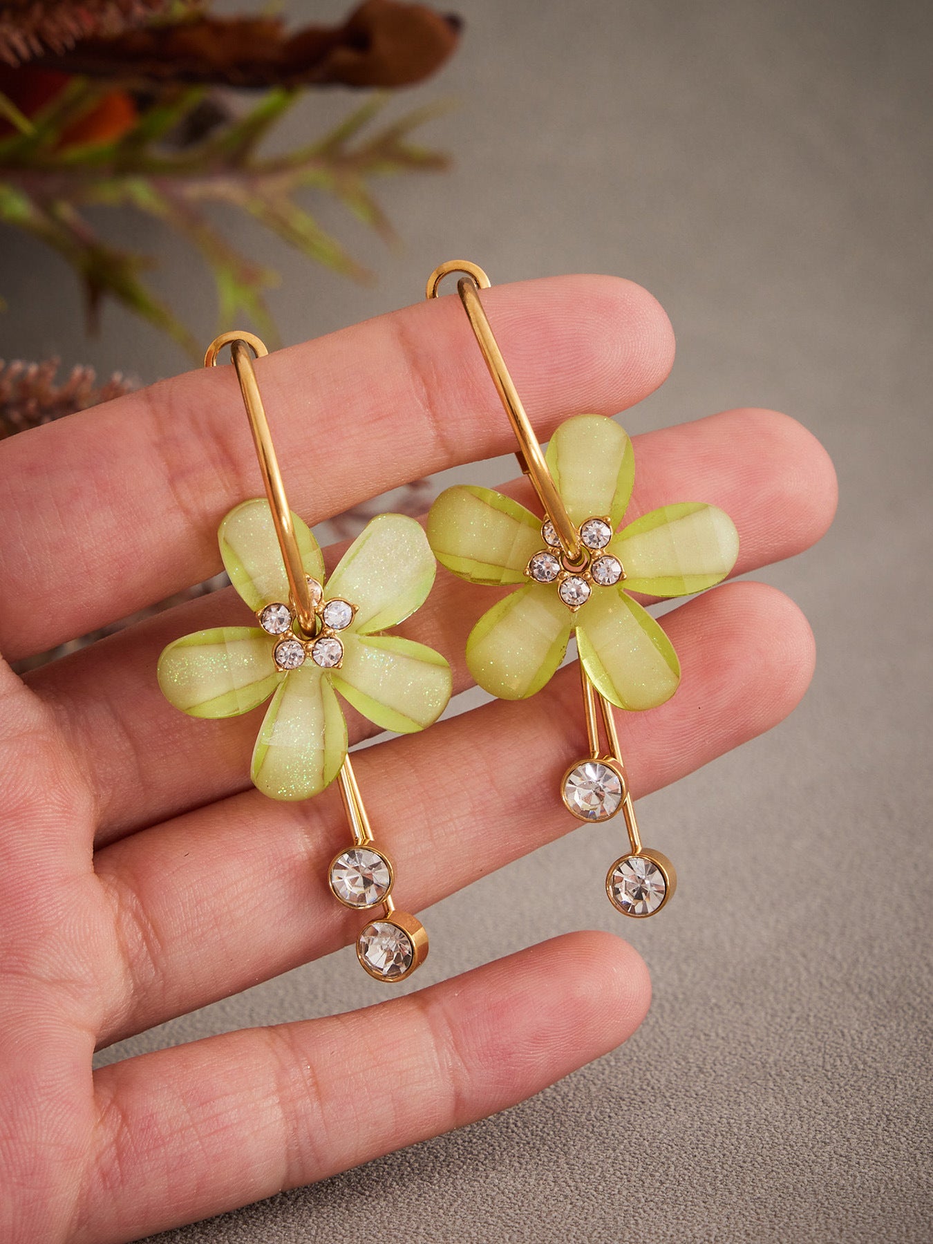 Planderful Camellia Zircon Tassel Earrings Women Stainless