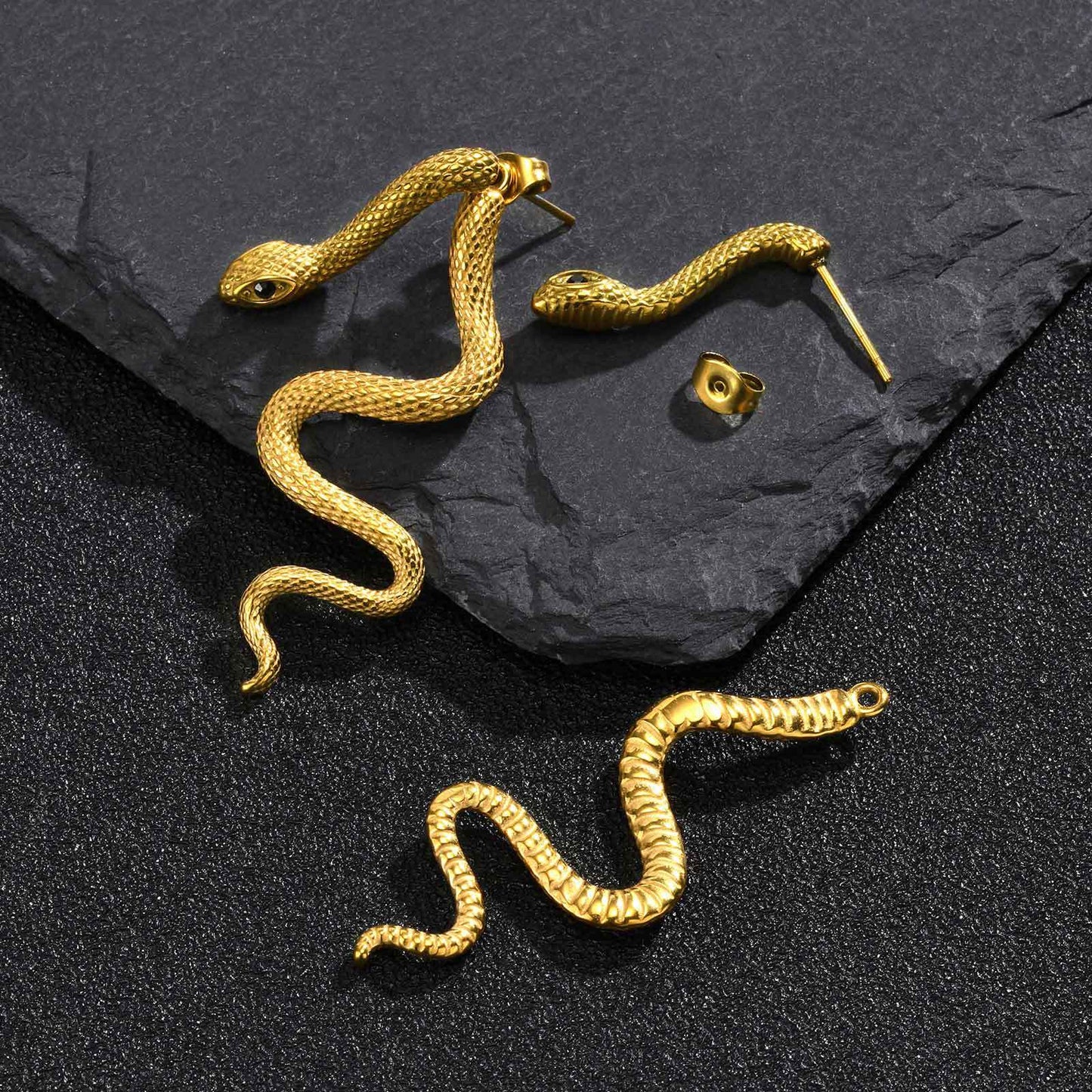 Planderful Ladies Snake Earrings Stainless Colorful Zircon