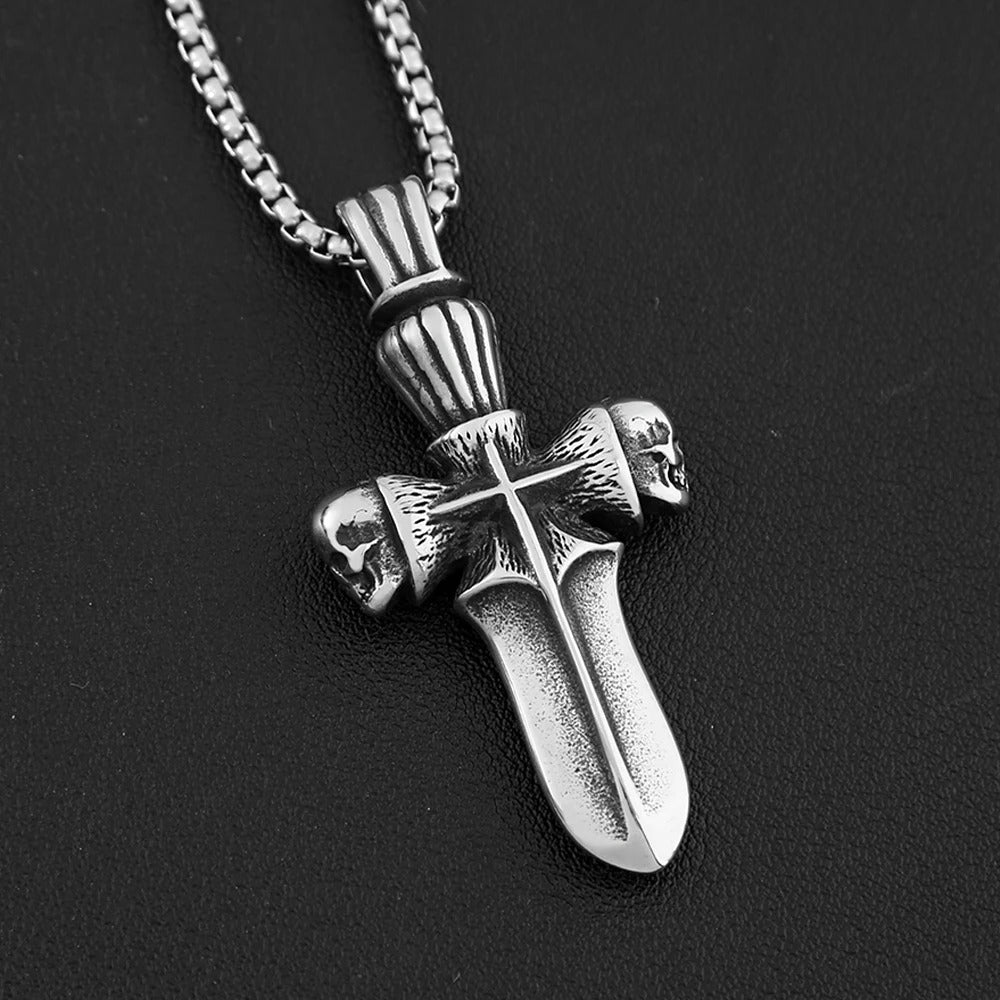 Skull Cross Stainless Steel Men's Pendant Necklace