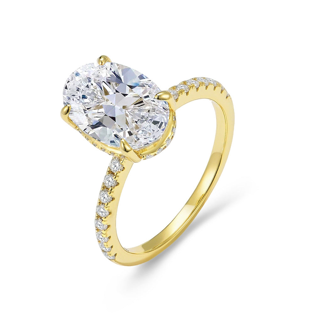 S925 Sterling Silver Oval Pigeon Egg 8 12 Ice Flower Cut Zircon Ring