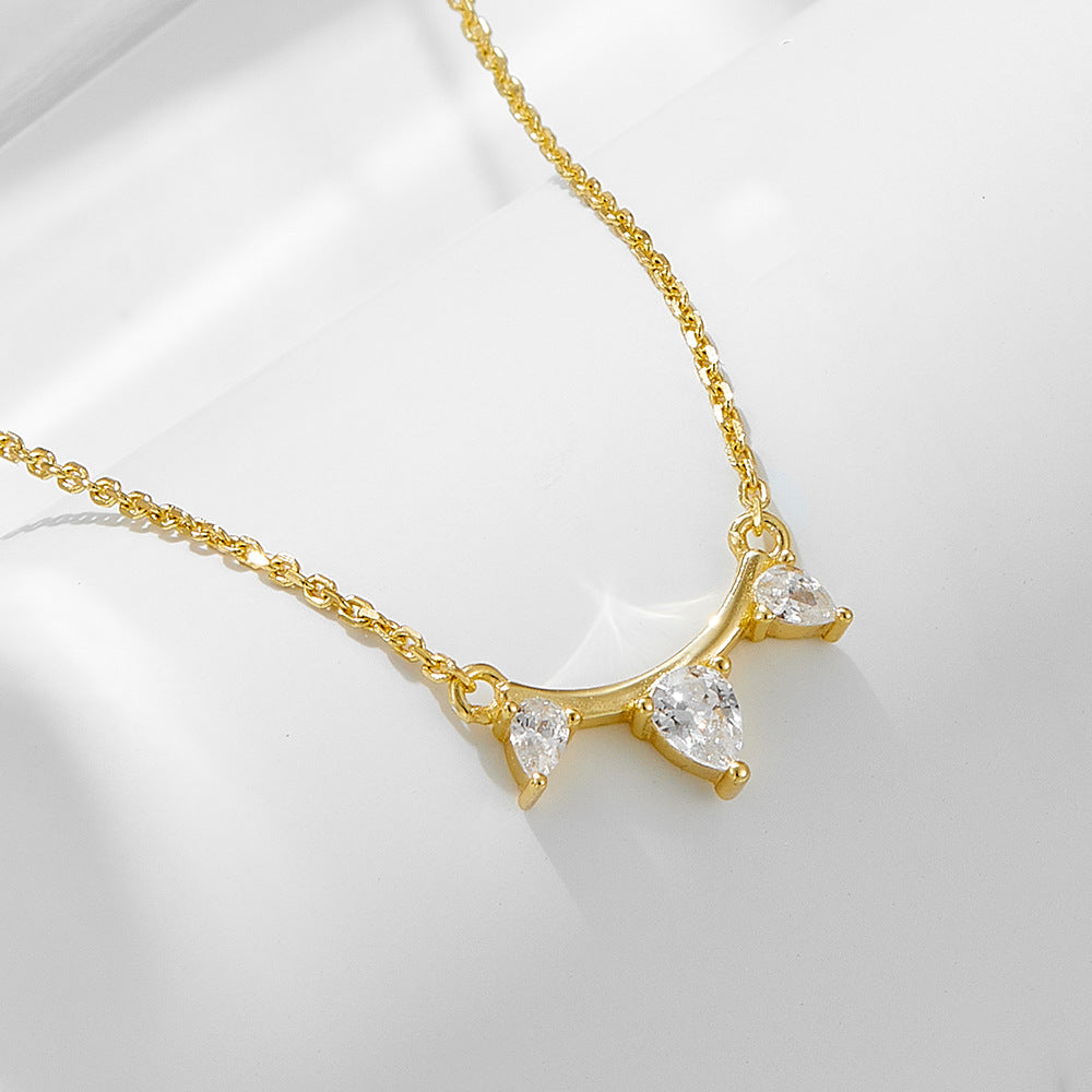 Wind 925 Sterling Silver Classic Single Row Inlaid Zircon Pendant Necklace Exquisite Water Drop