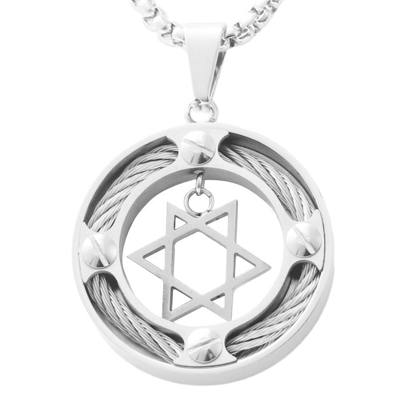 Trendy Men's Retro Titanium Steel Hexagram Pendant Necklace - Personalized Hollow Design