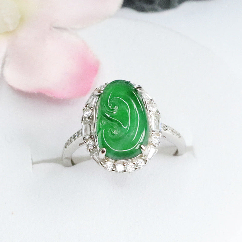 Emperor Green Jadeite Sterling Silver Fortune's Favor Ring