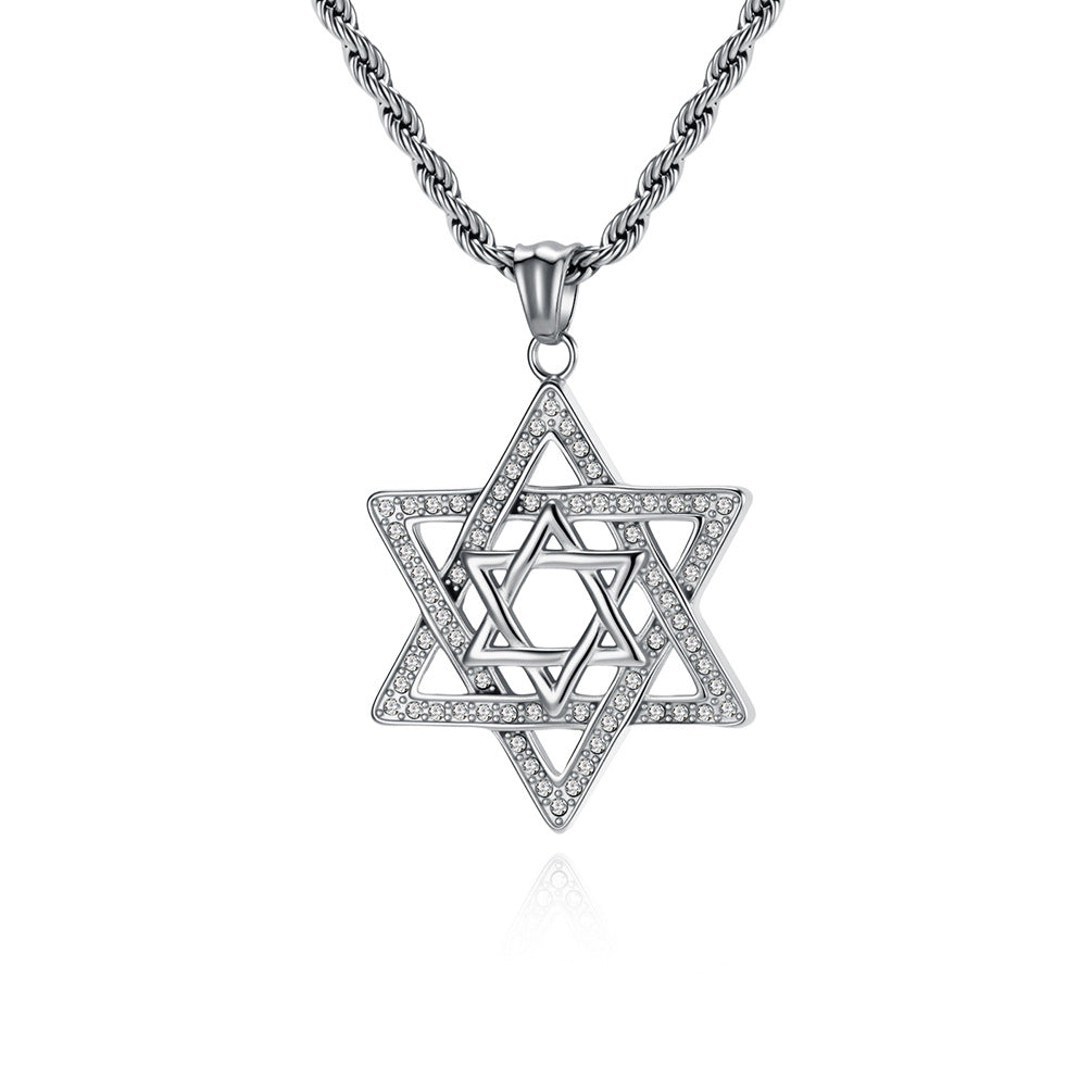Stainless Steel Zircon Gold-Plated Star of David Necklace