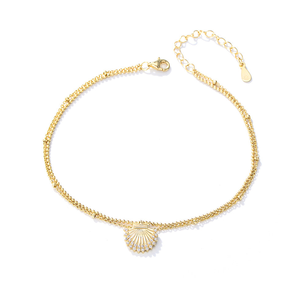 Hot Selling Foot Summer S925 Sterling Silver Shell Inlaid Zircon Anklet Girl Bracelet