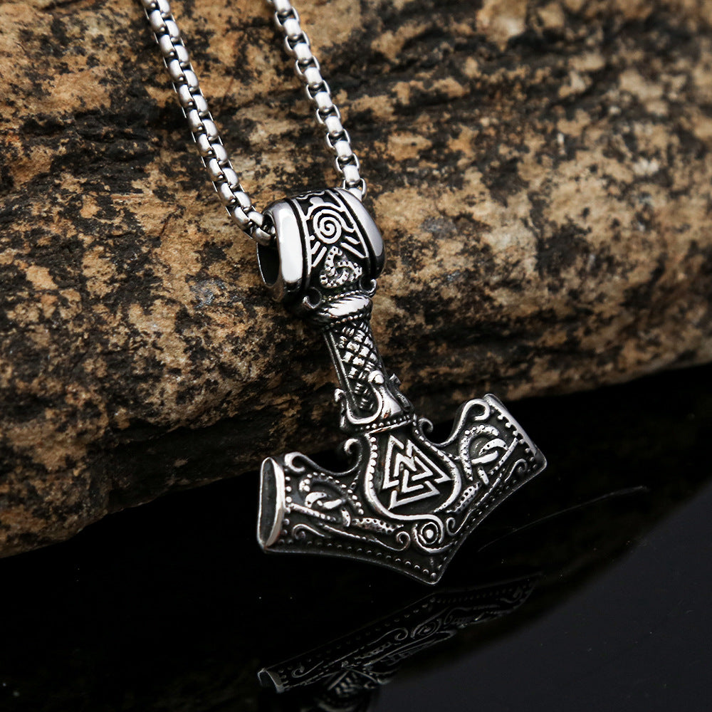 European And American Style Men's Fashion Stainless Steel Necklace Jewelry Viking Quake Odin Triangle Rune Pendant